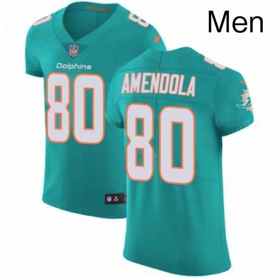 Mens Nike Miami Dolphins 80 Danny Amendola Aqua Green Team Color Vapor Untouchable Elite Player NFL Jersey